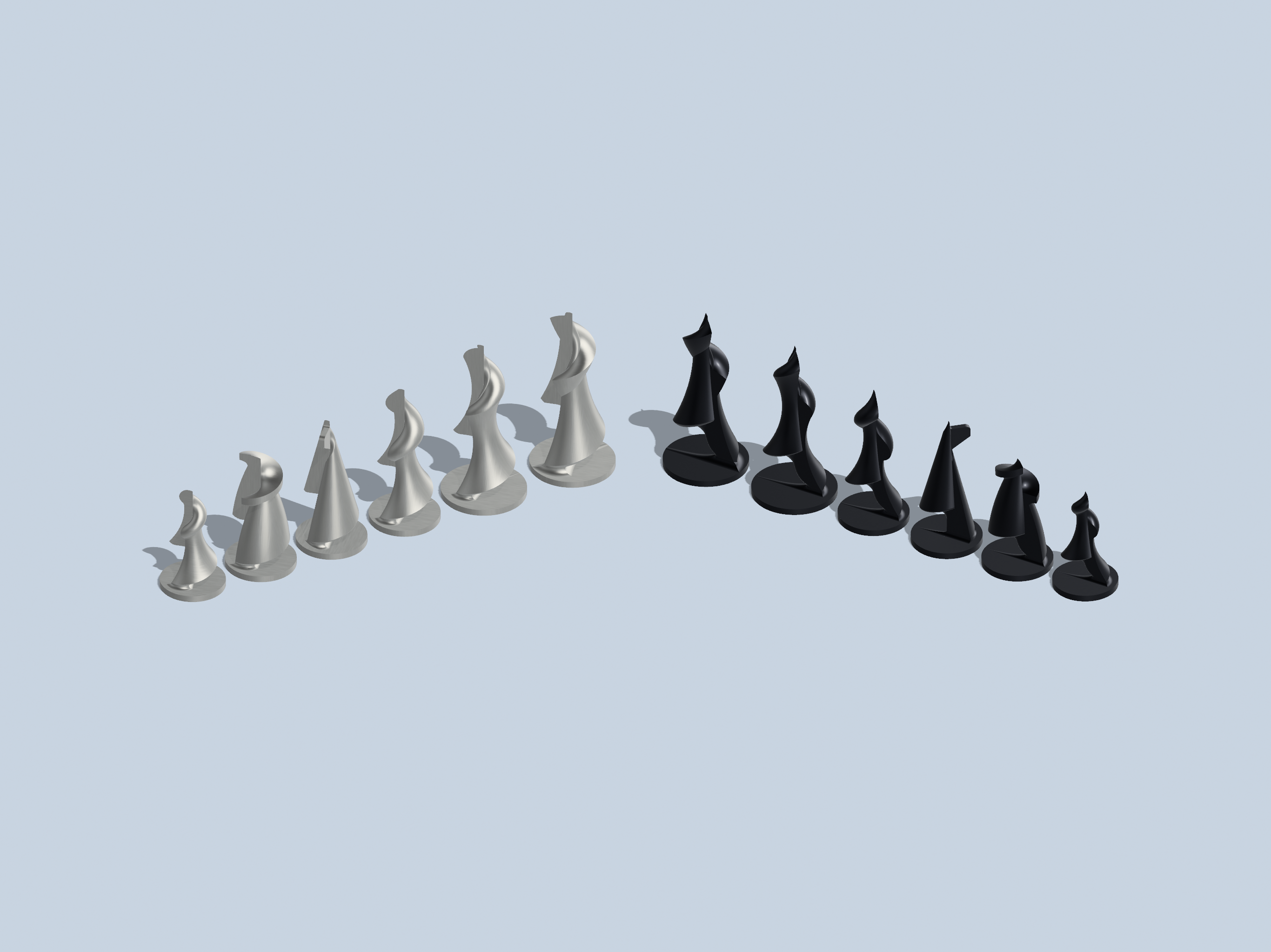 modern spiral chess set by curiouscoon toys & games board king queen rook boardgame chesspiece chessset figures chesspawn 3D print model - Mito3D