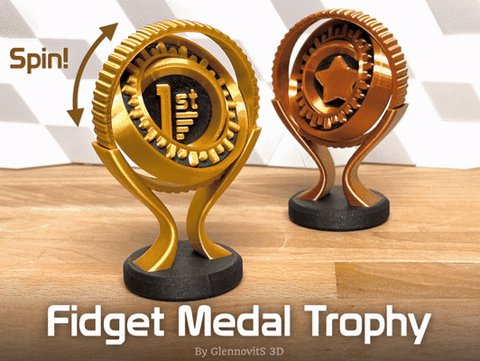 fidget medal trophy customize spin by glennovits 3d household decor trophies medals winner 1st first 2nd second third 3rd looser price prize master champion championship match tournament ol olympics game games toy fidgettoy tactile rings ring rotate rotating spinning coin star contest design popular 3d print model - Mito3D