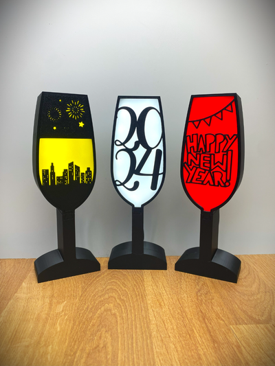 neu champagner leuchtkasten by pixel printz haushalt dekor feier 2024 glücklich 2023 licht box party cool spaß alkohol getränk wein glas 3d print model - Mito3D