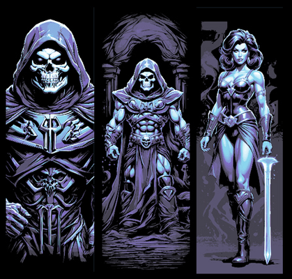 ventilador arte conjunto of 3 favoritos mestres universo skeletor evil lyn by mclanesmemories 2d motu desenho animado forja chapéus marca marcador livro páginas 3d print model - Mito3D