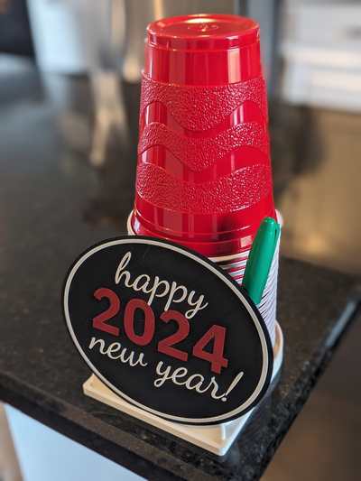 plastic cup & marker stand by cloverlake household festivities party holder drink sharpie my sign 3d print model - Mito3D