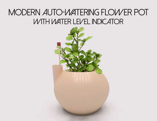 modern spherical flower pot water reservoir level indicator by 3d printing enjoyer household decor kitchen decoration plant watering planter garden magic automation eco smart plants system pretty mint herbs basil 3d print model - Mito3D