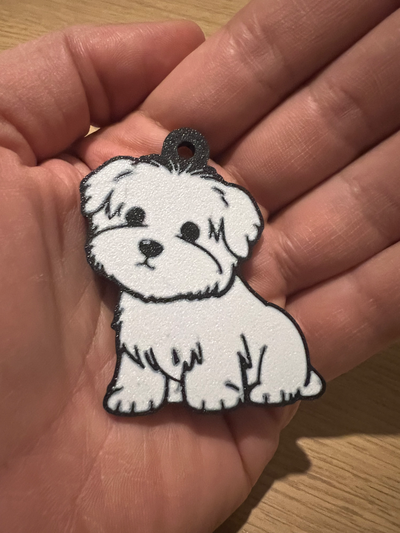 cute maltese dog keychain - portachiavi carino by 3dingo art models black white cane gadget keyring 3d print model - Mito3D