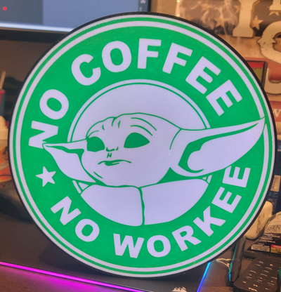 no café employé jaune boite lumière by cruizincris2006 art panneaux logos bébé yoda mandalorien starbucks signe led bande lumières 3d print model - Mito3D