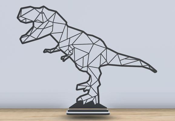 geometric poly - t-rex dinosaur stand by jf-699 art 2d standing t rex tyrannosaurus tyrannosaurusrex display decor desk office dino 3d print model - Mito3D