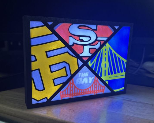 49ers warriors giants - san francisco lightbox by printsbyjar3d household house models sf sports teams led box bridge football basketball baseball california bay area 3d print model - Mito3D