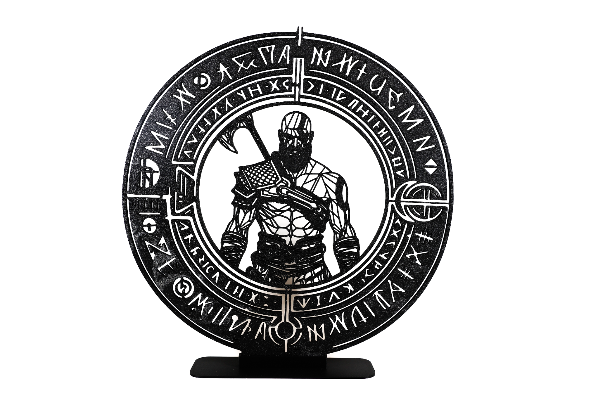 runique cercle géométrique kratos dieu of guerre by phaseworksca art sculptures fantaisie vidéo jeu playstation ragnarok grec dieux norrois décor runes décoratif cadeau joueur intello jeu an 3D print model - Mito3D