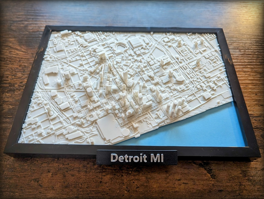 detroit michigan 3d miniatur by jarvijar miniaturen architektur mi usa stadt stadtbild terrain geographie bildung rahmen diy schreibtisch zubehörteil zubehör karte 3d print model - Mito3D