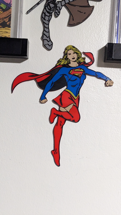 super girl wall art by standitupstore 2d supergirl superman dc comics bambu stand it up home decor kidsroom kids 3d print model - Mito3D