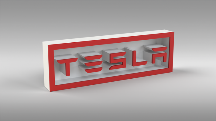 tesla placa logotipo by 3d impressão mestres cubo arte sinais logotipos bambu a1 multi multicolorido 3d print model - Mito3D