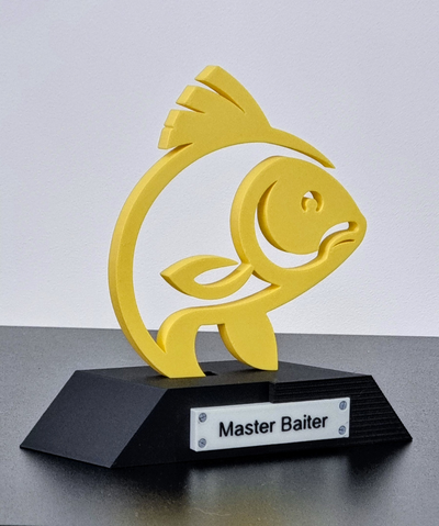 'carp diem 39 trofeo by radu arte sculture pesce pesca divertente ams multicolore concorso premio 3d print model - Mito3D