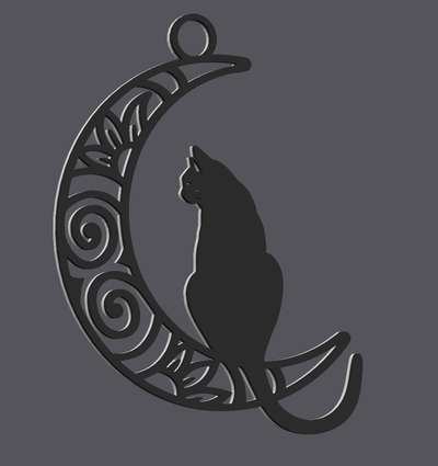 chat lune 2 color keychain by mafia skull fashion jewelry cat moon 3d print model - Mito3D