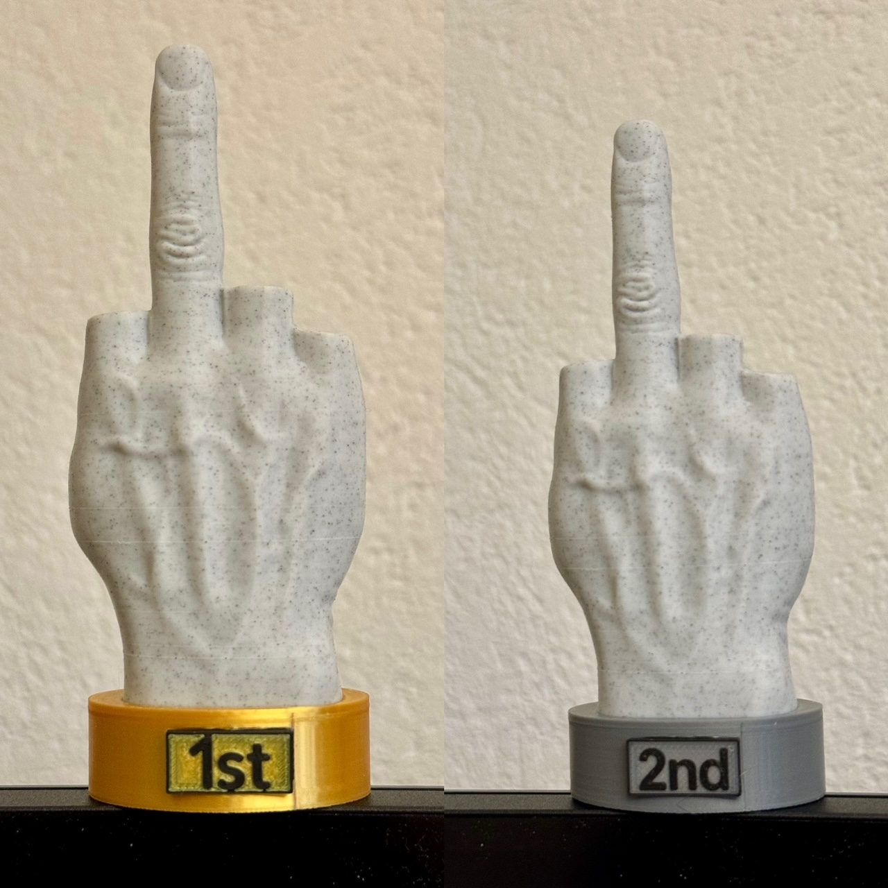 first second place trophy love sculpture maurizio cattelan by keyline studio art sculptures milan milano italy italia love finger middle hand marble prize 1st 2nd challenge gold silver podium freedom hatred revenge eternity 3D print model - Mito3D