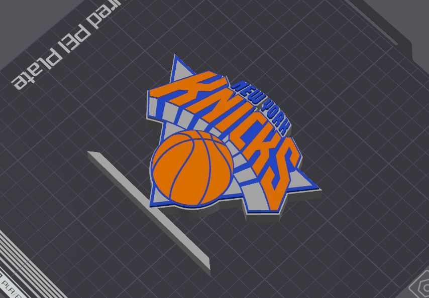 york knicks logo mesa estante soporte by 5kyrunn3r arte señales logos nba nacional baloncesto asociación oriental conferencia pantalones cortos madison cuadrado jardín firmar america estados unidos deporte ams listo 3D print model - Mito3D