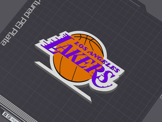 los angeles lakers logo table stand by 5kyrunn3r art signs & logos la nba national basketball association minneapolis western conference lebron james ams ready 3d print model - Mito3D