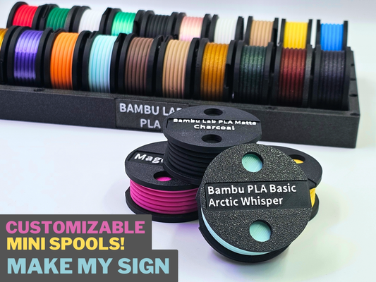 mini spool organizer my sign by kardesdesign 3d printer accessories a1 a1mini sample filament customizable makemysign makerlab maker lab bambu showcase cute 3d print model - Mito3D