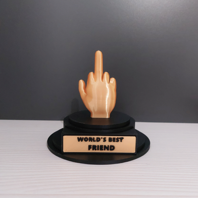 funny trophy middle finger by casma3d household decor hand innocent saints friend father boss sister brother mum mummy award humor joke prank trophies champion winner medal medals 1st first 2nd second 3rd third championship contest cup customizable 3d print model - Mito3D