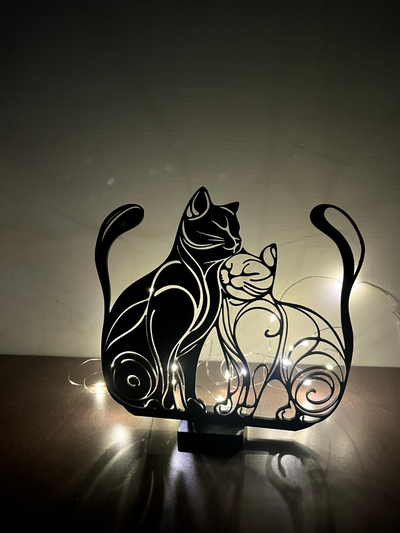 aimant chat couple table décoration by étoilesdf ménage décor 2d art lumière ombre cœur l'amour noir mignonne 3d print model - Mito3D