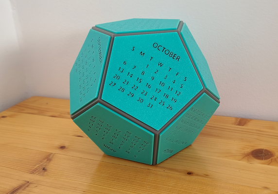 dode-calendar 2024 english chinese - no support needed by papadansmaman household office calendar dodecahedron 3d print model - Mito3D