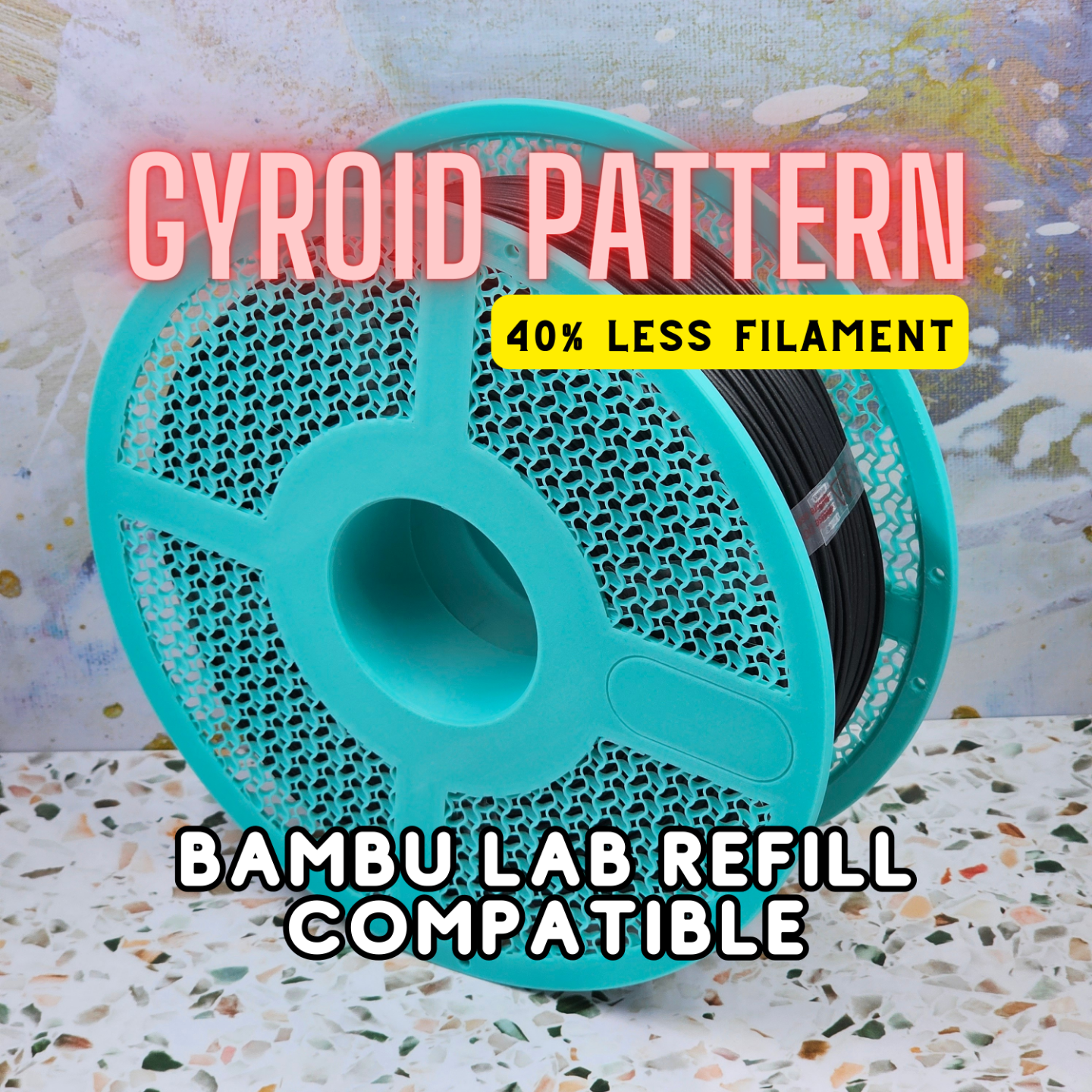 giroide patrón reutilizable carrete bambu laboratorio rellenar compatible filamento ahorrador remezclado by 3d impresora accesorios soporte recargable adaptador 3D print model - Mito3D