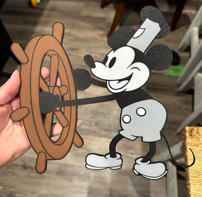 vapor barco willie pared arte by tus huellas libres casa decoración disney 2d disneyland disneyworld mickey buque minnie micke ams 4color texturado construir plato 3d print model - Mito3D