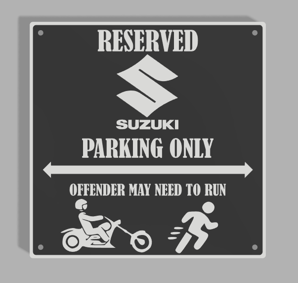 suzuki touring - cruiser mc parkingsign v1 by 3dprintwolf art signs & logos logo sign maker signmaker playtoz funnysign motorbike warningsign warningsigns 3D print model - Mito3D