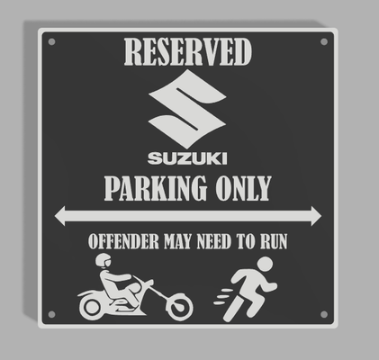 suzuki touring - cruiser mc parkingsign v1 by 3dprintwolf art signs & logos logo sign maker signmaker playtoz funnysign motorbike warningsign warningsigns 3d print model - Mito3D