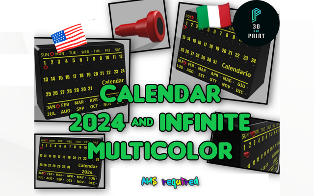 calendar 2024 & infinite multicolor by 3dprint-k81 tools organizers contest calendar2024 organizer data 3d print model - Mito3D