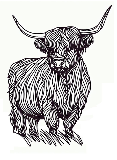 highland cow wall art by printcnp 2d farm animal wallart cute outline 3d print model - Mito3D