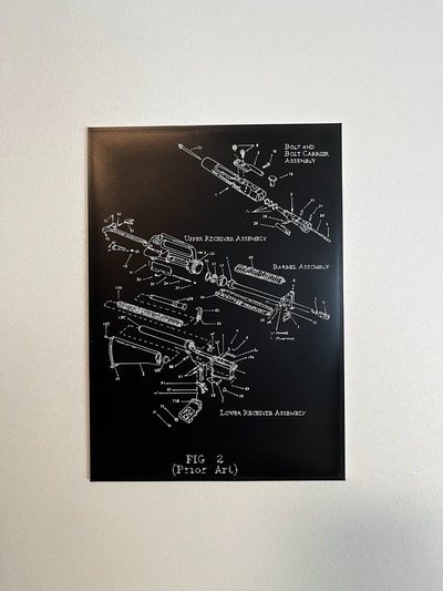 ar-15 patent art by printcnp signs & logos ar ar15 gun rifle shooting hunting man cave patentart wall sign redneck gunsafe engineering manly airsoft black white 3d print model - Mito3D