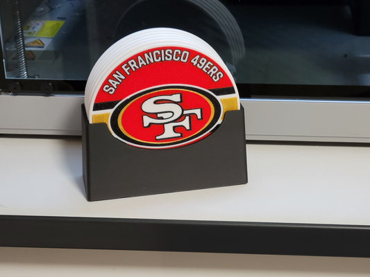 montanha russa suporte sf 49ers 6x by kabendesign arte sinais logotipos porta copos conjunto coastersset niners nfl san francisco papai noel clara nfc oeste 3d print model - Mito3D