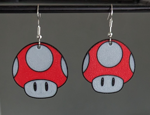 super mario mushroom earrings by krazi201 fashion earring jewellery keychain 3d print model - Mito3D