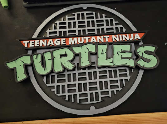 tmnt esgoto logotipo by 3d6 designs arte sinais logotipos adolescência mutante ninja tartarugas placa decoração parede multicolorido nerd presente bambu 3d print model - Mito3D