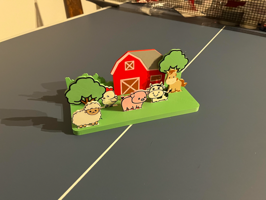 farm animals by print bear art sculptures pig cow sheep barn horse chicken tree grass red white black beige orange fun pink brown stand 2d plates ams colors 3d assemble easy no glue animal stands 3d print model - Mito3D