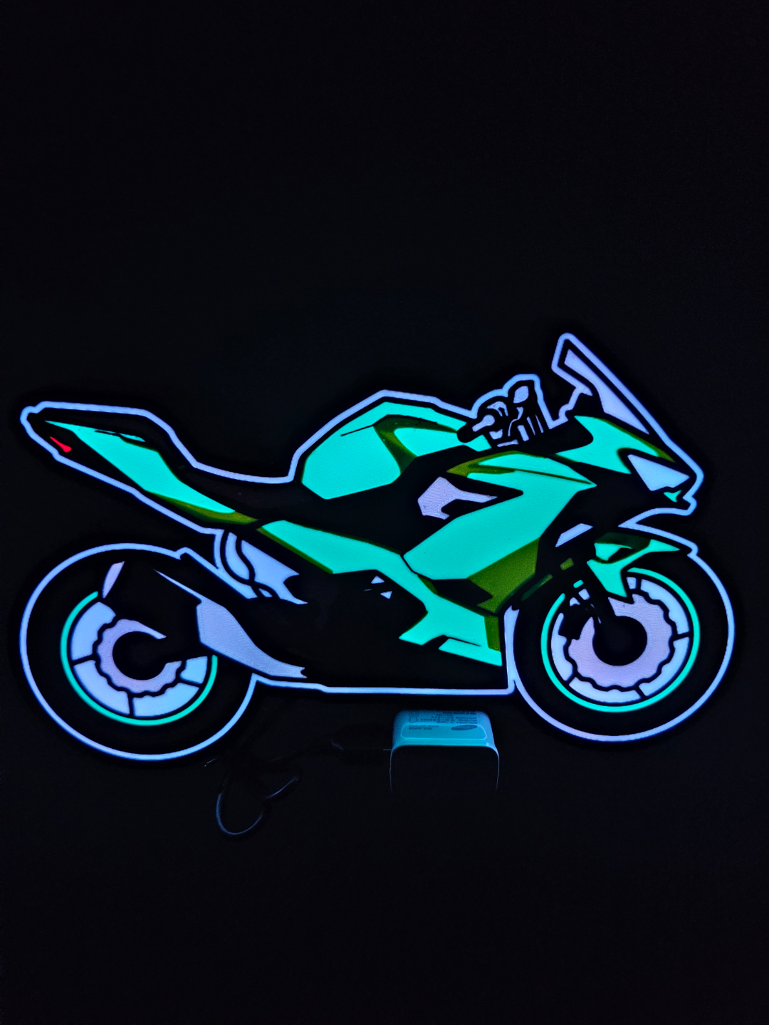 kawasaki ninja licht box by l3d kunst zeichen logos motorrad fahrrad geschwindigkeit led lampe gelenktyp leuchtkasten lichtkunst bar 3D print model - Mito3D