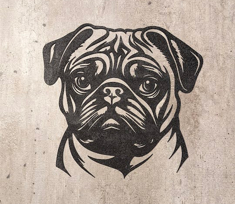 2d pug parede arte cão by angry p1p tatuagem 3d print model - Mito3D