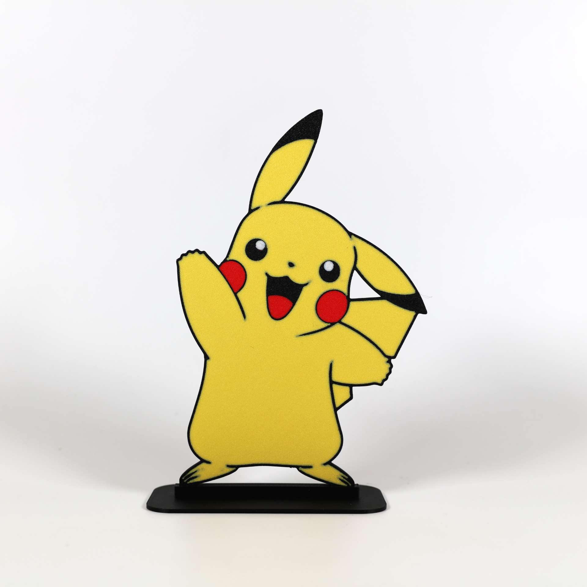 waving pikachu display art - 4 colour multicolour print by phaseworksca 2d pokemon cute gift nerdy nerd geek nostalgia gameboy nintendo decor decorative 3D print model - Mito3D