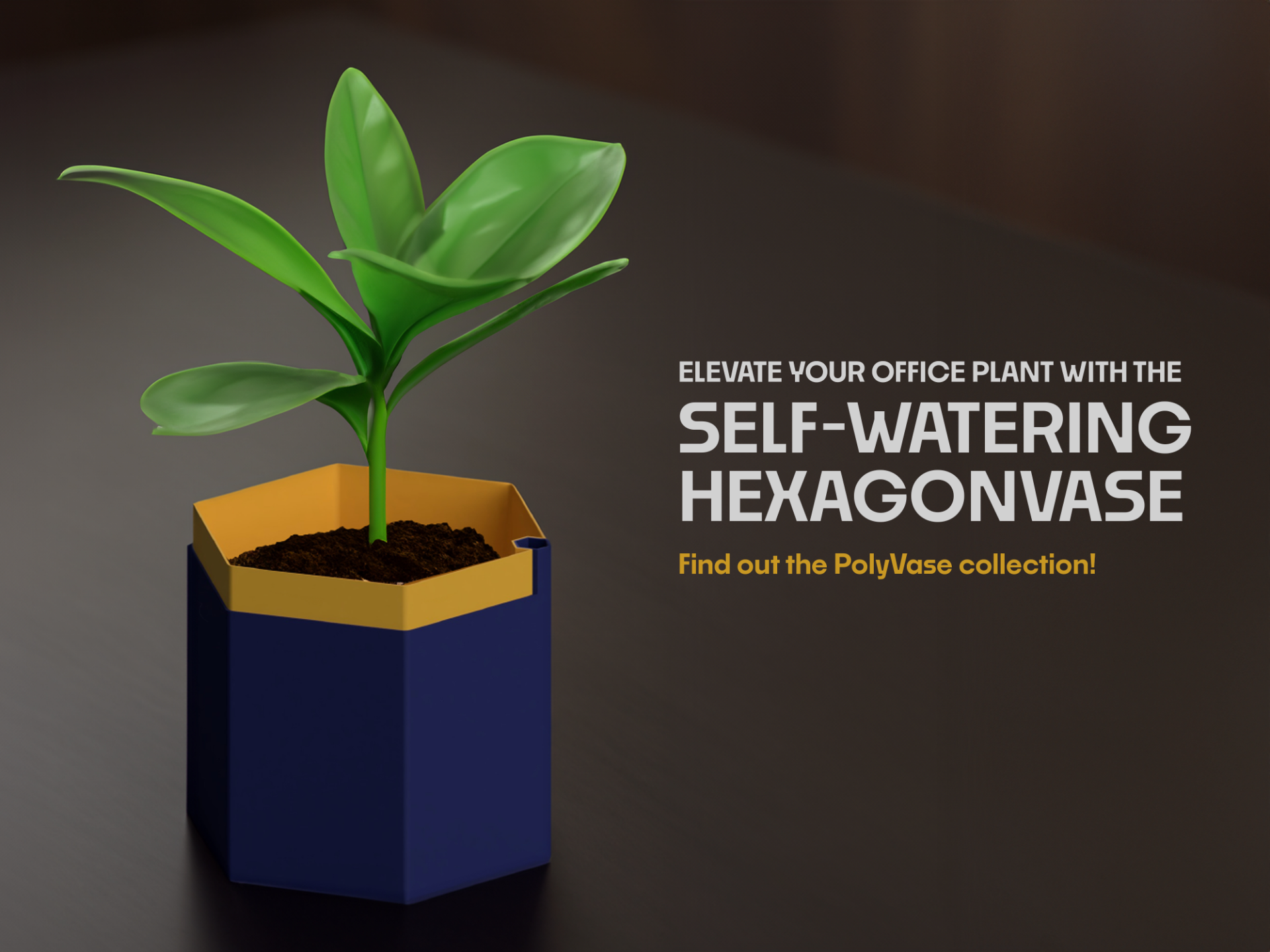 self watering vase hexagonal by gervas 3d miniatures architecture plante fleur lowpoly exagone bureau étude arrosage automatique jardinière auto arrosante 3D print model - Mito3D