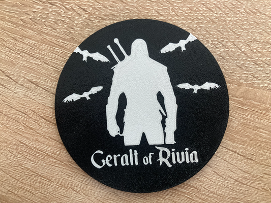 sorceleur geralt of rivia coaster by yakubhroch art panneaux logos 3d print model - Mito3D