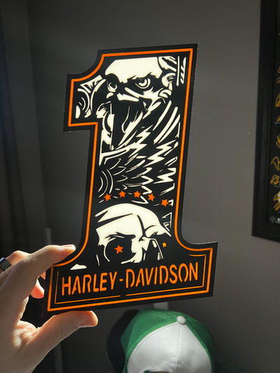 harley davidson 1 logo lightbox by marky3d art signs & logos led light box number screamin eagle 3d print model - Mito3D