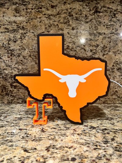 texas longhorns caixa luz by indústrias impressão arte sinais logotipos longo chifres universidade ut clara 3d print model - Mito3D