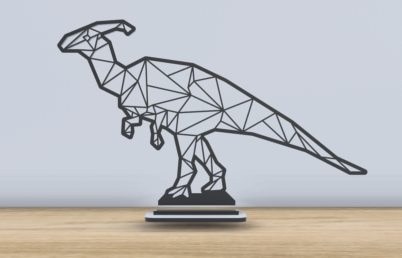 geometric poly - parasaurolophus dinosaur- stand by jf-699 art 2d decor standing dinosaur display desk office dino 3D print model - Mito3D