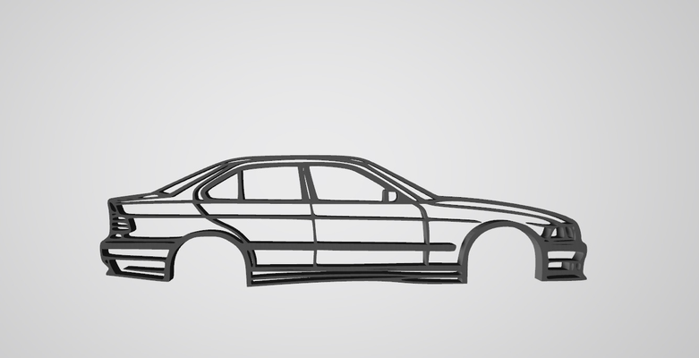 bmw e36 sedán mural silueta by sqdsl ger arte 2d bmwe36 pared e36sedan limusina 3d print model - Mito3D