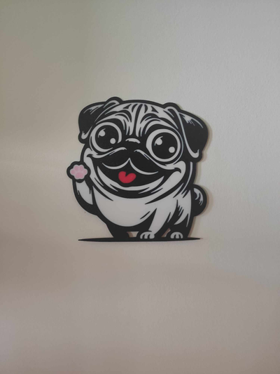 parede decoração pug by satisartes arte 2d cão decoração 3d print model - Mito3D