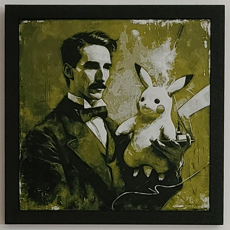 tesla w pikachu - filament painting by bedlam threadz art 2d pokemon hueforge ams 3D print model - Mito3D