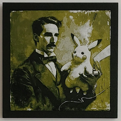 tesla w pikachu - filament painting by bedlam threadz art 2d pokemon hueforge ams 3d print model - Mito3D