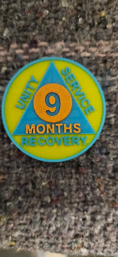 9 months sobriety chip by op4dave art coin & badges aa 9months 3d print model - Mito3D