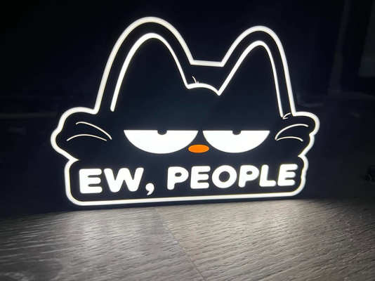 ew conduziu placa by nerd gênio coletivo arte sinais logotipos eca escrivaninha acessórios luz gato preto introvertido preto presente luminária engraçado sarcasmo miau 3d print model - Mito3D