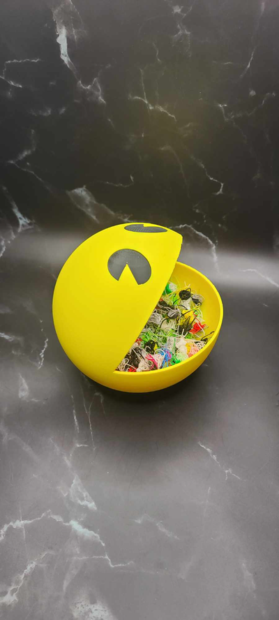 pac-man inspired trash bin bambulab a1 mini by zipzapprint 3d printer accessories pac man garbage ams accessory 3 colors filament a1mini purge poop bucket purgebin poopbin poopbucket fast print fastprint waste wastebucket wastebin 3d print model - Mito3D