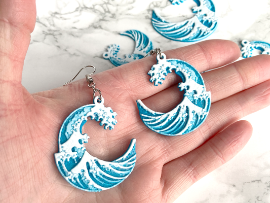 great wave kanagawa hueforge earrings by penolopybulnick fashion jewelry artwork japanese art waves craiyon ai fineart 3d print model - Mito3D